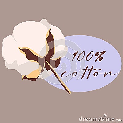 Cotton Logos, icons. Cotton flower plants, fluffy balls. Vector Illustration